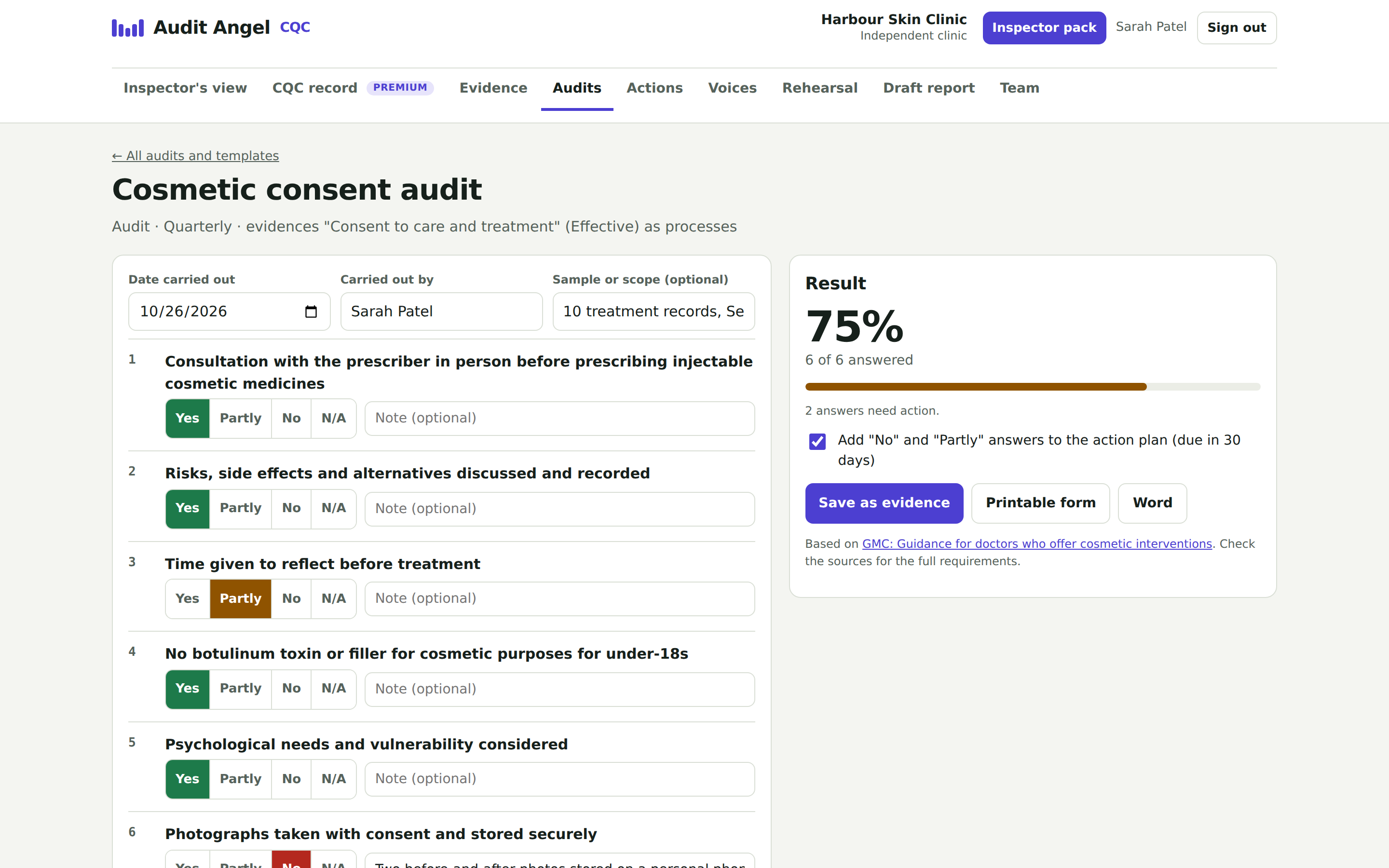 Running a cosmetic consent audit with a 75% score